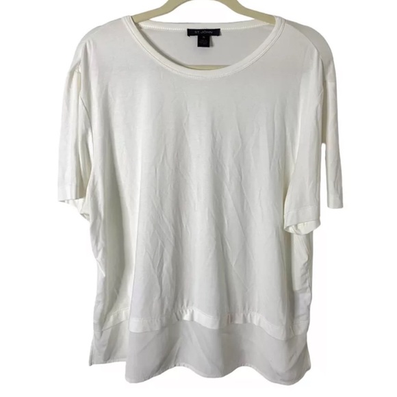 St. John Tops - St John Collection Cream Color T-Shirt Style Top with Silk trim bottom XL